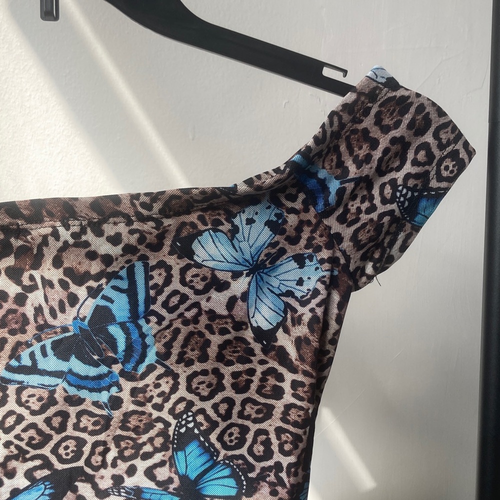Rue21 top Butterfly animal print cinch string in front casual boho M jr - Picture 13 of 17